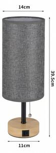 Brilagi - Stolní lampa s USB portem TABLON 1xE27/25W/230V dub/černá/šedá