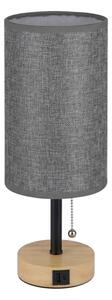 Brilagi - Stolní lampa s USB portem TABLON 1xE27/25W/230V dub/černá/šedá