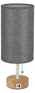 Brilagi - Stolní lampa s USB portem TABLON 1xE27/25W/230V dub/bílá/šedá