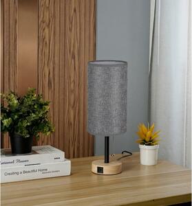 Brilagi - Stolní lampa s USB portem TABLON 1xE27/25W/230V dub/černá/šedá 3