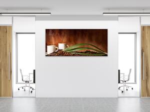 Obraz skleněný bílé hrníčky a rozsypaná káva - 30 x 60 cm