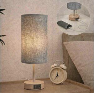 Brilagi - Stolní lampa s USB portem TABLON 1xE27/25W/230V dub/béžová/šedá