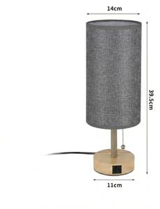 Brilagi - Stolní lampa s USB portem TABLON 1xE27/25W/230V dub/béžová/šedá