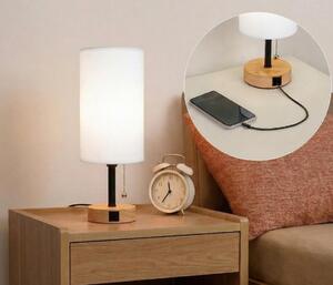 Brilagi - Stolní lampa s USB portem TABLON 1xE27/25W/230V dub/černá/bílá