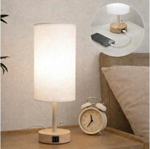 Brilagi - Stolní lampa s USB portem TABLON 1xE27/25W/230V dub/béžová/bílá