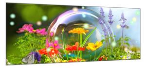 Obraz skleněný rozkvetlá louka v bublině - 30 x 60 cm