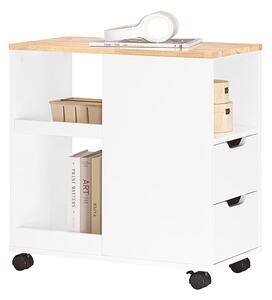 SoBuy FBT130-WN Stolek na tiskárnu s kolečky Kancelářský vozík Boční vozík Bílá-přírodní 30x60x60cm