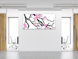 Obraz skleněný malovaná větev třešně - 30 x 60 cm