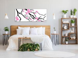 Obraz skleněný malovaná větev třešně - 30 x 60 cm