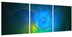 Obraz modré abstrakce (s hodinami) (90x30 cm)