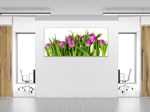 Obraz skleněný květy růžovo fialové tulipány - 30 x 60 cm