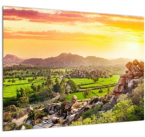 Skleněný obraz Hampi údolí v Indii (70x50 cm)