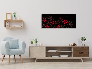 Obraz skleněný abstraktní červený květ s lístky - 30 x 60 cm