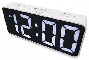 BÍLÝ PŘEHLEDNÝ LED HODINY BUDÍK JVD SB524.3 ALARM REGULACE HLASITOSTI