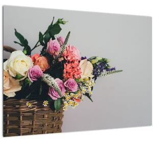 Skleněný obraz koše s květinami (70x50 cm)