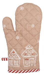 Hnědá bavlněná chňapka s motivem perníkových domečků Gingerbread Bliss – 18x30 cm