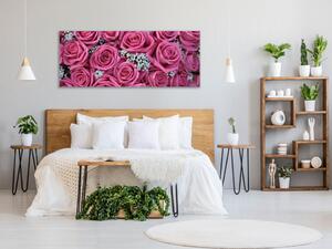 Obraz skleněný detaily květů růžových růží - 30 x 60 cm