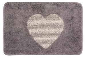 Šedá koupelnová předložka se srdcem M – 58x38x1 cm