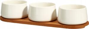 PORCELÁNOVÁ SADA MISEK NA DIPY 3X200ML S BAMBUSOVÝM PODNOSEM 32X11X6,5CM