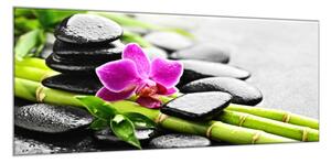 Obraz skleněný růžová orchidej, bambus, kameny - 50 x 70 cm