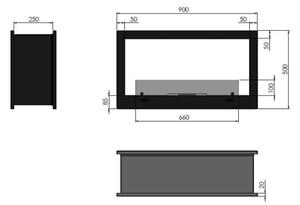 InFire - Vestavěný BIO krb 90x50 cm 3kW oboustranný