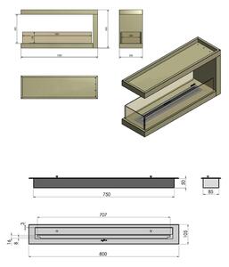 InFire - Rohový BIO krb 100x50 cm 3kW oboustranný