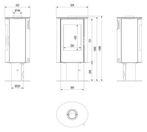 Kratki AB S N DR - Krbová ocelová kamna 8kW 150mm