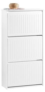 SoBuy FSR165-H-W Vyklápěcí botník se 3 výklopnými přihrádkami Sklápěč bot Komoda na boty Bílá 61 x 120 x 26 cm