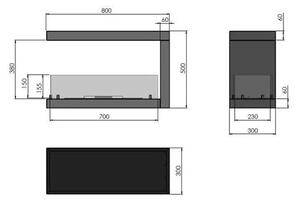 InFire - Rohový BIO krb 80x50 cm 3kW oboustranný