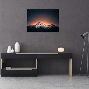 Skleněný obraz hvězdné oblohy s horami (70x50 cm)