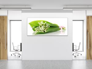 Obraz skleněný květy konvalinky v listu - 30 x 60 cm