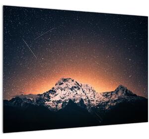 Skleněný obraz hvězdné oblohy s horami (70x50 cm)