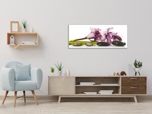 Obraz skleněný květ fialova exotická orchidej a kameny - 50 x 100 cm