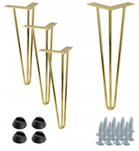 Sada 4 nábytkových nohou Hairpin legs, zlatý lesk, výška 41 cm, pro stolek