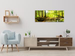 Obraz skleněný zelený les a potok - 30 x 60 cm