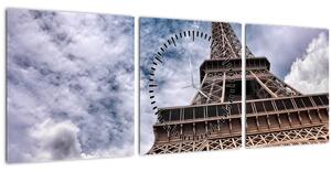 Obraz Eiffelovy věže (s hodinami) (90x30 cm)