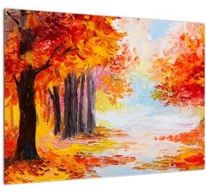 Skleněný obraz - Olejomalba, barevný podzim (70x50 cm)