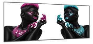 Obraz skleněný dvě ženy v černém - 34 x 72 cm