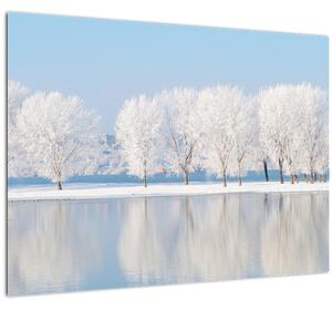 Skleněný obraz zimní krajiny (70x50 cm)