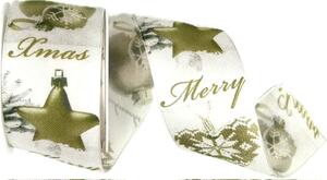 Stuha vánoční CHRISTMAS DECORATION GOLD zlatá 40mm x 2m (14,-Kč/m)