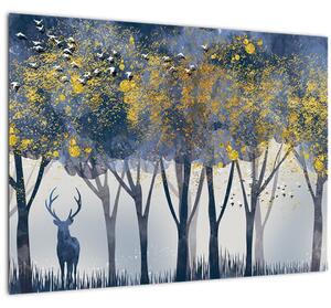 Skleněný obraz jelena v lese (70x50 cm)