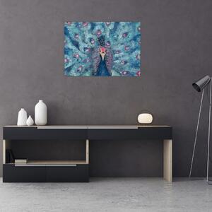 Skleněný obraz malovaného páva (70x50 cm)