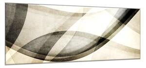 Obraz skleněný abstraktní malovaná vlna černo béžová - 34 x 72 cm