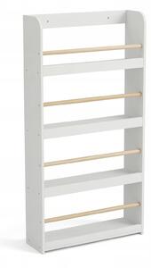 BÍLÝ DĚTSKÝ REGÁL Z MDF S BAMBUSOVÝMI TYČKAMI 55X112X15 CM