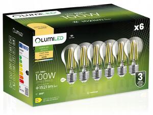 6x LED žárovka E27 A60 11W = 100W 1521lm 3000K teplá bílá 360° filament Lumiled