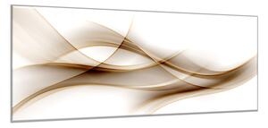 Obraz skleněný abstrakt hnědo béžová vlna - 34 x 72 cm