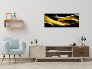 Obraz skleněný abstrakt žlutá vlna na černém pozadí - 30 x 40 cm