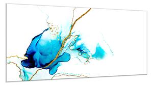 Obraz skleněný abstrakce tyrkysová malba se zlatým - 50 x 70 cm