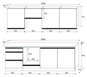 Kuchyňská linka MARINA 240 cm dub craft/lesklá černá