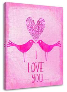 Obraz na plátně Dva ptáci na růžovém pozadí s nápisem I Love You - Andrea Haase Rozměry: 40 x 60 cm